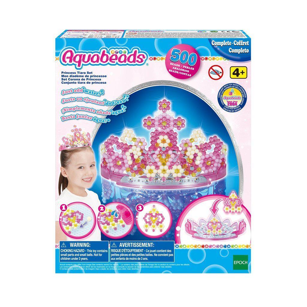 Display of the Aquabeads princess tiara set. Box includes 500 beads for a tiara needs.