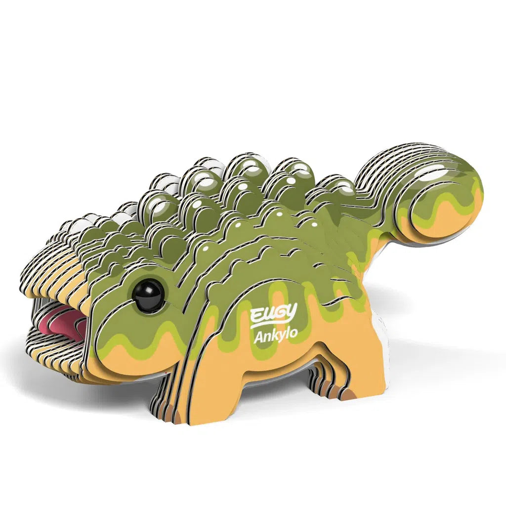 The EUGY Ankylosaurus is a vibrant 3D puzzle model of an Ankylosaurus dinosaur, featuring green and yellow hues with a textured back. Crafted to be eco-friendly, it offers both fun and sustainability for puzzle enthusiasts.