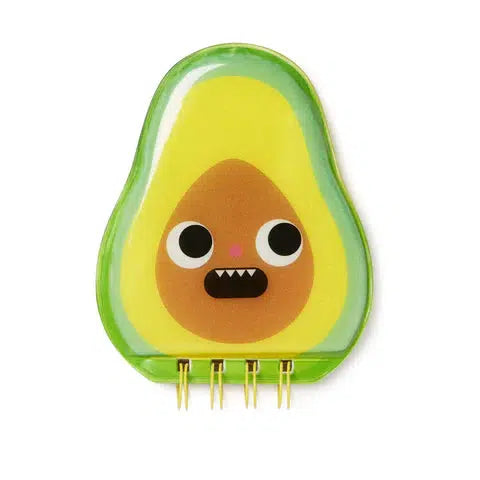 A notebook shaped like an avocado with a cartoon face