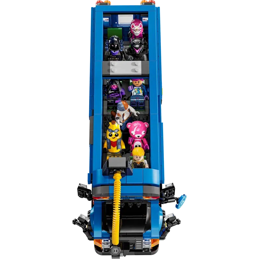 top down view of the bus with the balloon and top of the bus removed. The included figures are all placed inside the bus in various seats