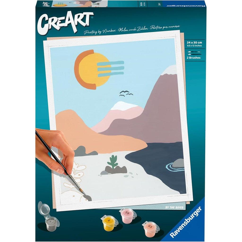 front box cover of creart. shows a hand painting an abstract landscape