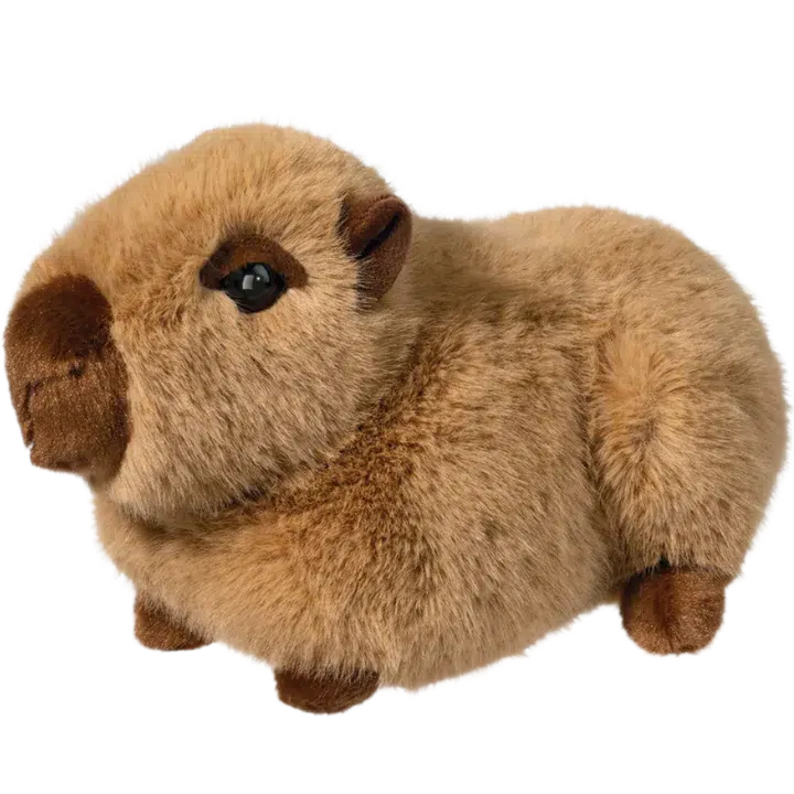 Meet the Douglas Chattie Capybara, a delightful plush pal with light brown fur and charming black eyes. This soft toy is perfect for snuggles and brings joy to anyone who loves these gentle creatures.