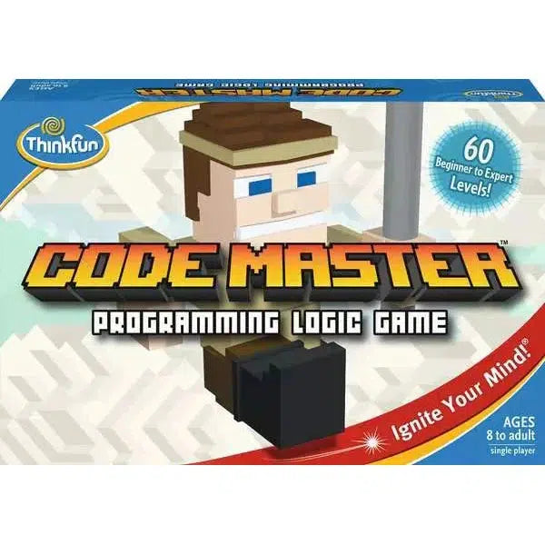 Experience the thrill of the Code Master board game with its pixelated character, gathering elusive Power Crystals. Dive into 60 challenging levels designed to teach programming basics, perfect for ages 8 to adult.