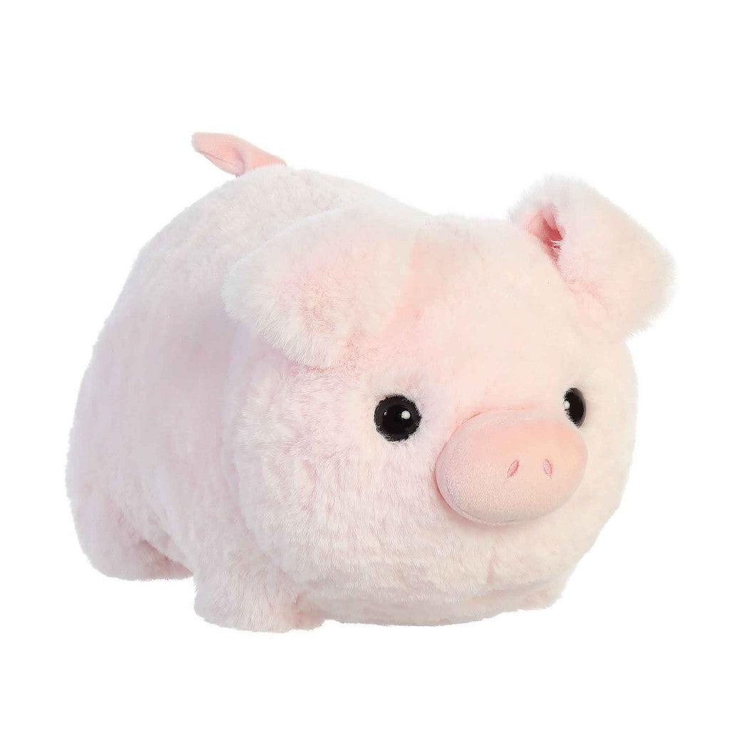 Meet the Cutie Pig Spudster, a fluffy, light pink plush toy pig with black eyes and a small snout, standing adorably on a white background as part of the delightful Aurora collection.