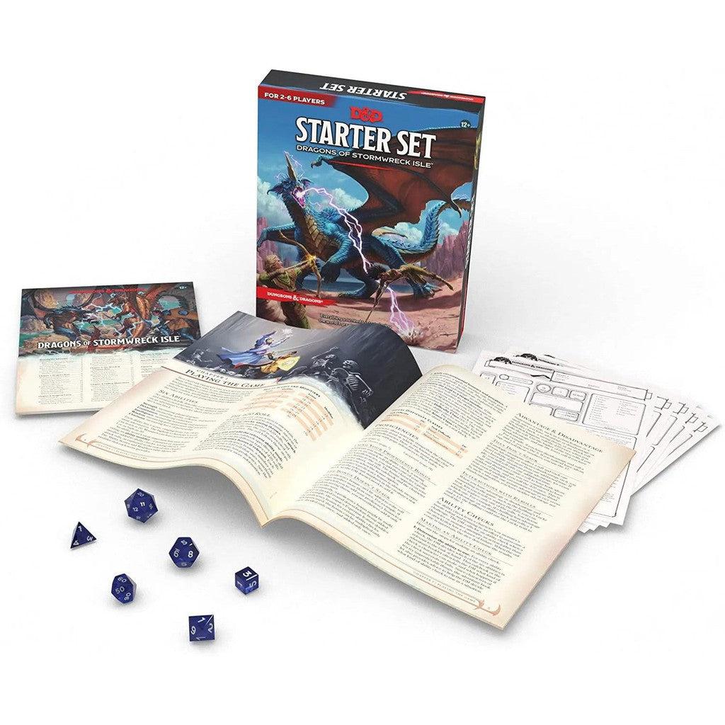 Dungons and Dragons Starter set box with manuals and character sheets and dice