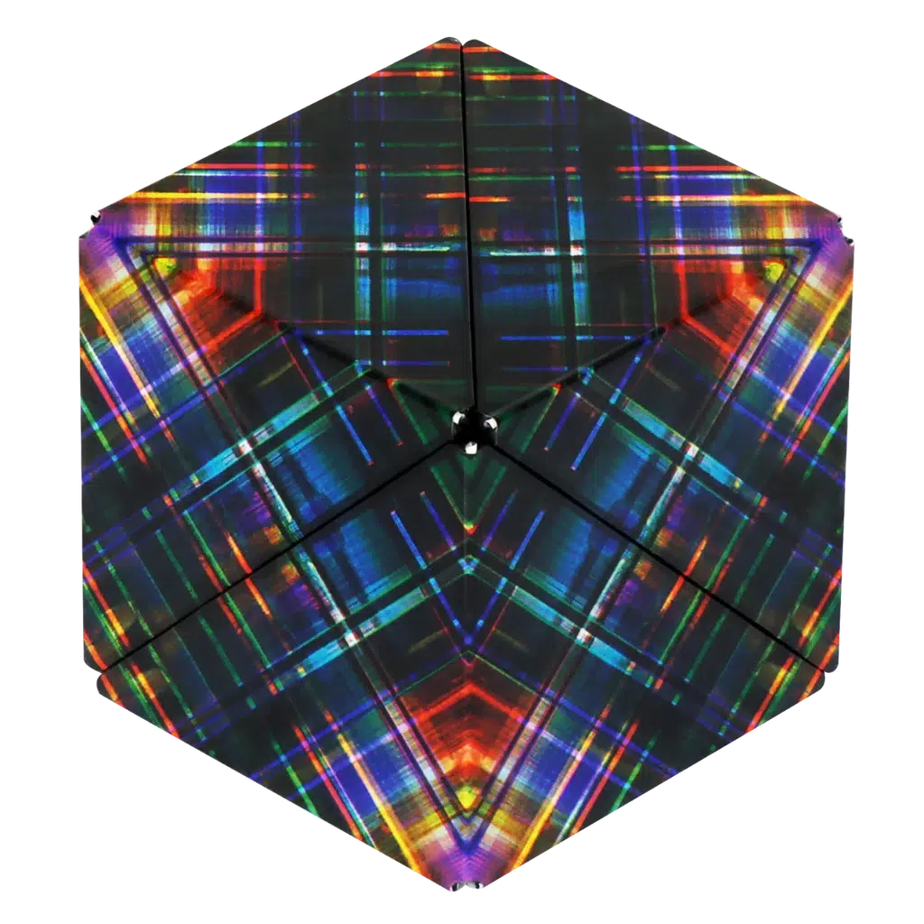 Brightliy colored plaid stripes on a magnetic cube