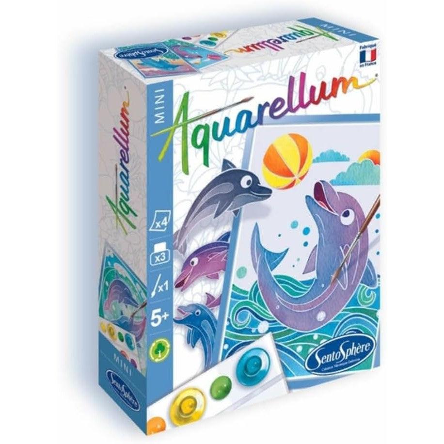 Discover the Aquarellum Dolphins art kit, perfect for budding artists aged 5 and up. This SentoSphere SEN6000 set includes four enchanting designs, three vibrant paints, and a quality brush, combining creativity with fun in this fantastic Paint with Water Kit.