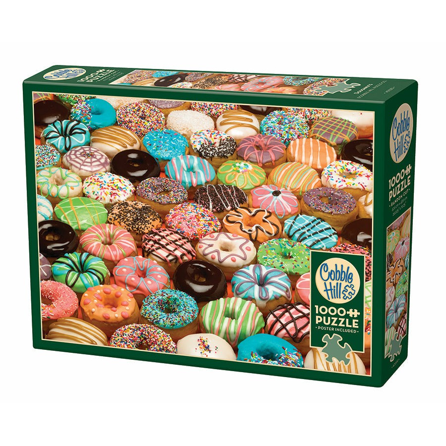 The puzzle box shows the puzzle image which is a variety of doughnuts with different topping and colors