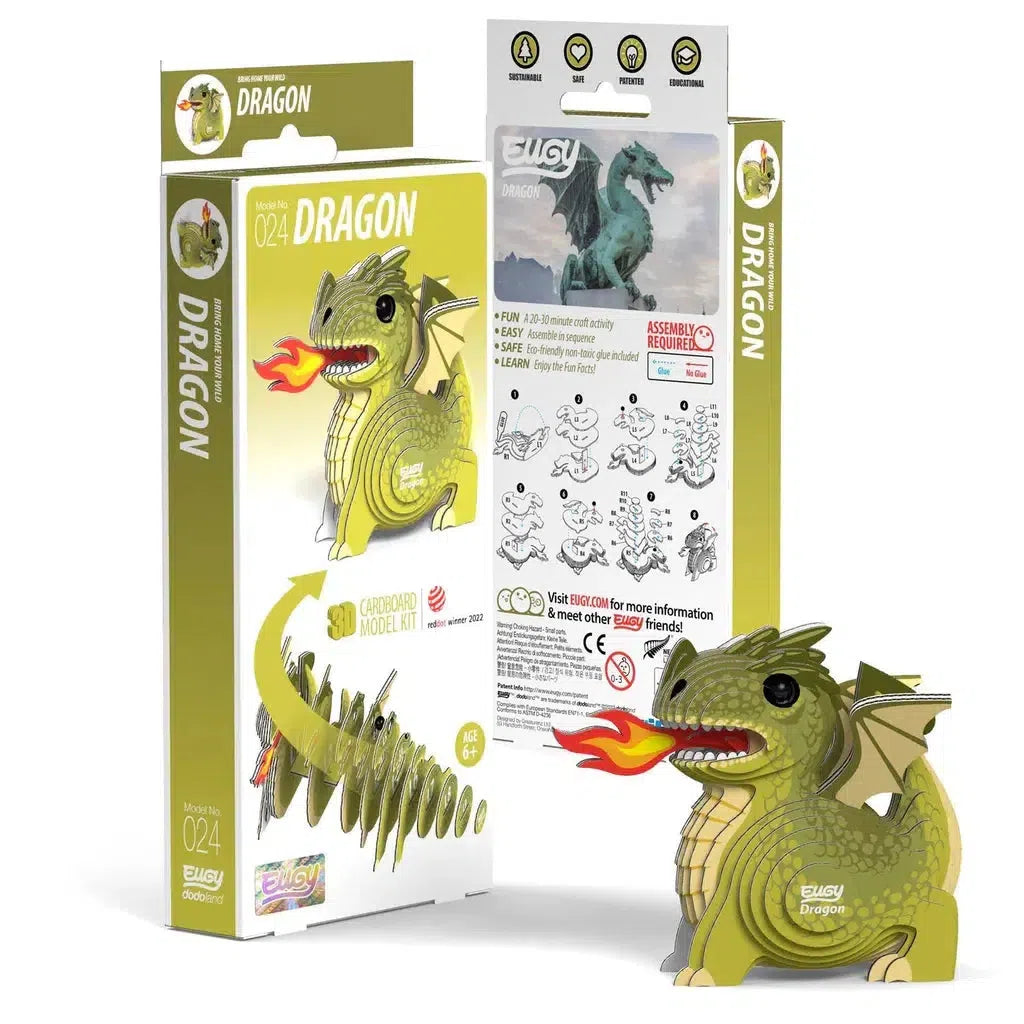 Eco-friendly zebra-themed 3D cardboard puzzle model kit with packaging, illustrating STEM concepts through detailed assembly instructions and a completed figure.