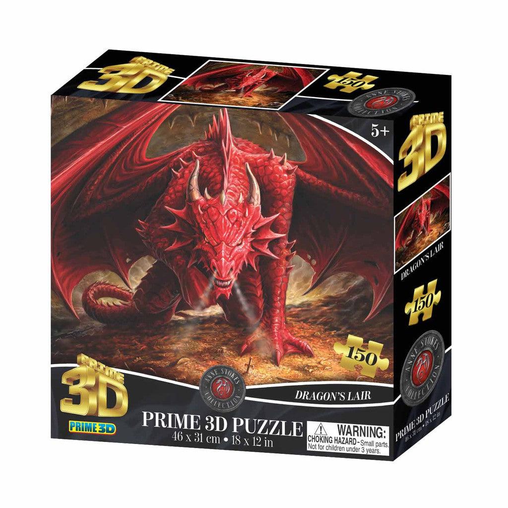 Discover a captivating 3D puzzle by Prime 3D Ltd, featuring a majestic red dragon in its Dragons Lair. This 150-piece set is perfect for young adventurers aged 5 and up.