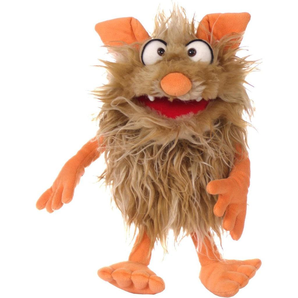 Dusty the puppet from Thin Air is a fuzzy brown puppet with orange limbs and looks a bit like a fluffy dog