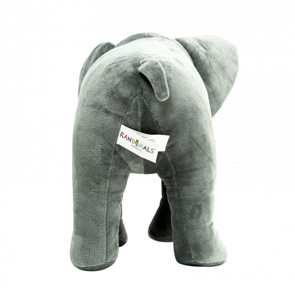 A plush toy elephant stands with its back facing the viewer, proudly displaying a "RANDAIMALS" tag. This delightful Randimal, an enchanting addition to the collection of whimsical animal characters, captures hearts effortlessly.