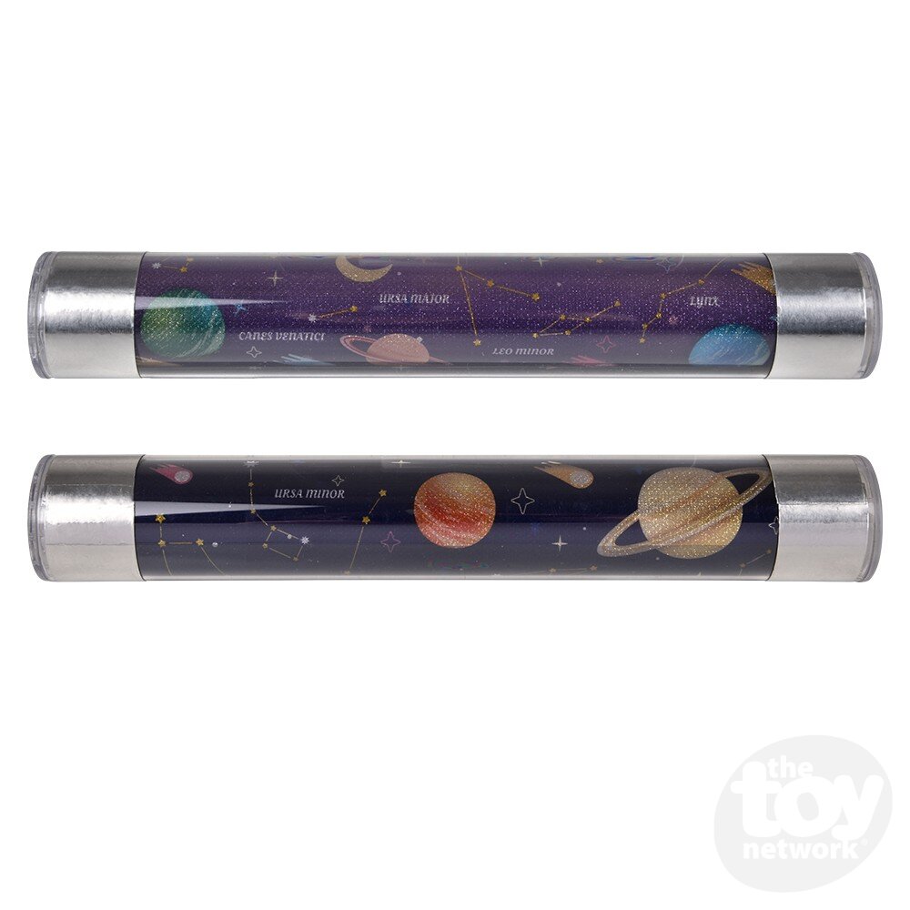 Two cylindrical kaleidoscopes featuring stunning planet and constellation designs create an engaging, interactive experience. These Cosmic Energy Rods invite users to explore the cosmos, fostering a sense of teamwork and connection through shared celestial wonders.