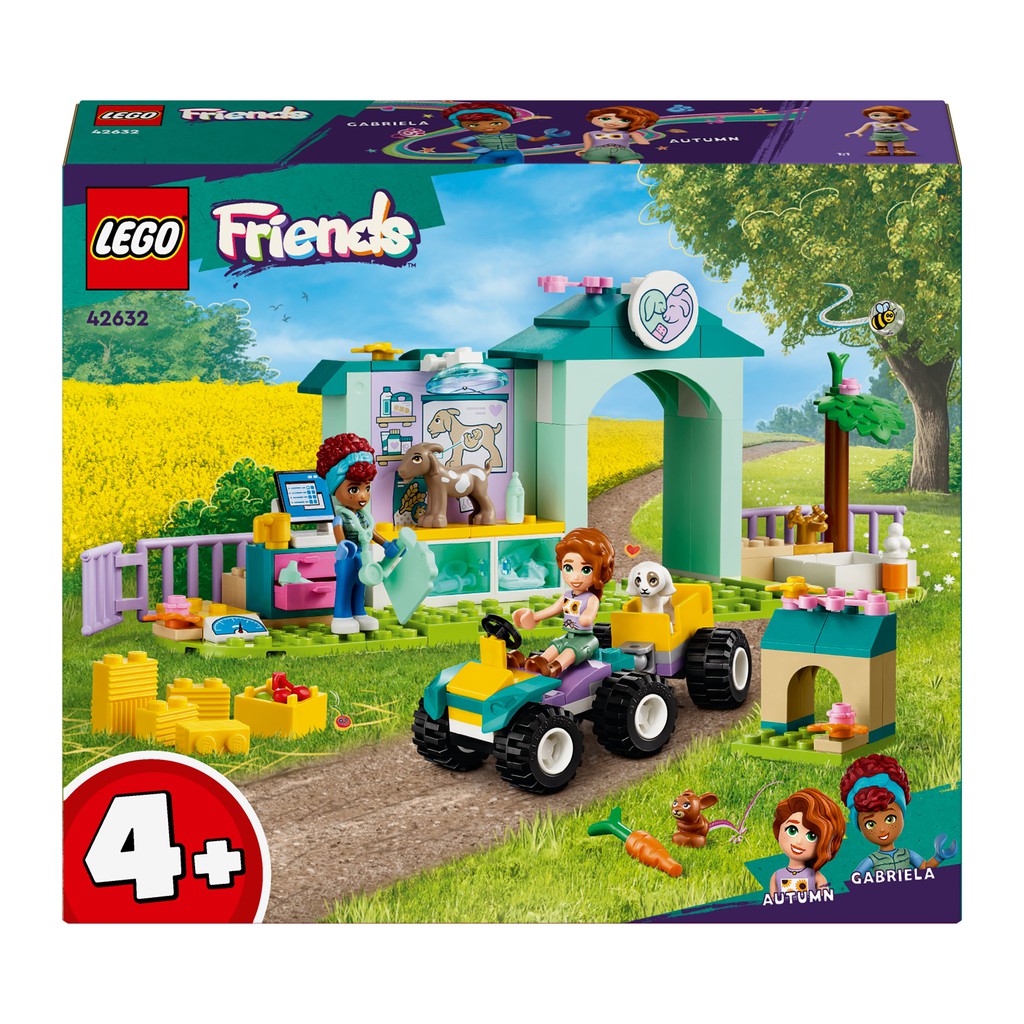 the LEGO friends animal vet clinic shows a farm clinic for animals.