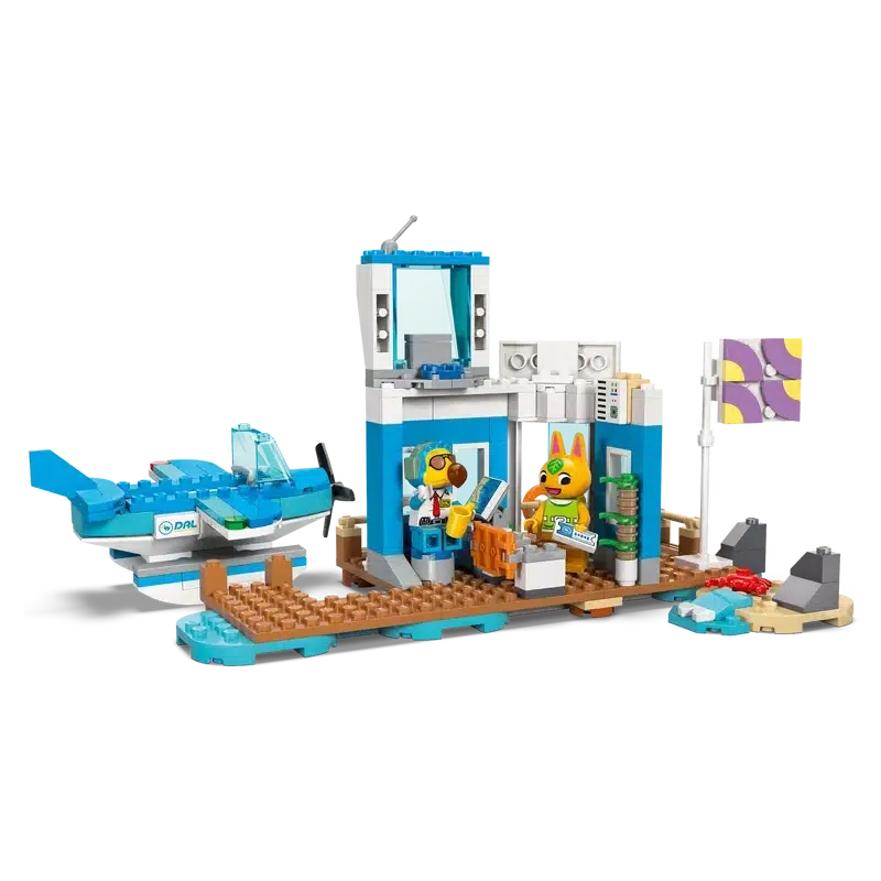 Discover the enchanting LEGO set inspired by Animal Crossing, featuring a delightful animal character and a skilled pilot at a bustling blue airport. Explore adventures with a seaplane and proudly waving flag in this imaginative playset.