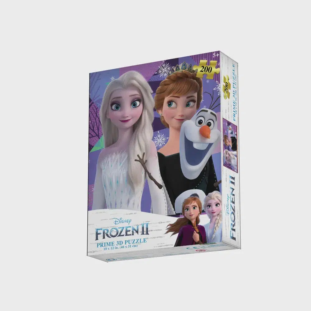 This Disney Frozen puzzle comes in a 200-piece 3D design, showcasing Elsa, Anna, and Olaf. Perfect for fans, 