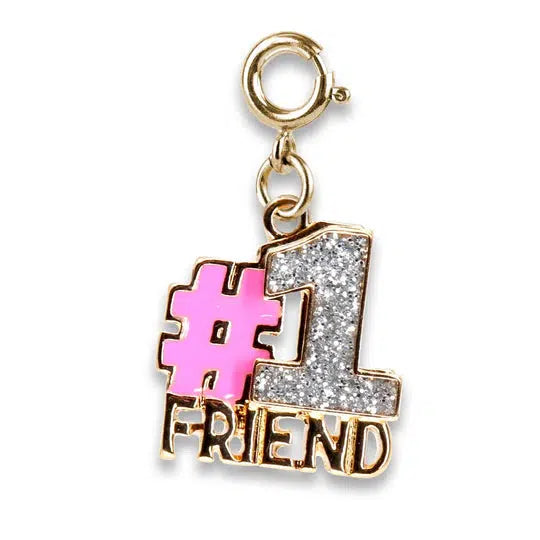 charm that says #1 friend in gold and pink