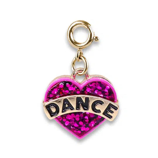 charm shaped like a pink heart that says Dance