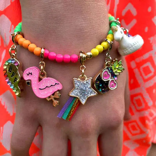 wrist wearing charm bracelet