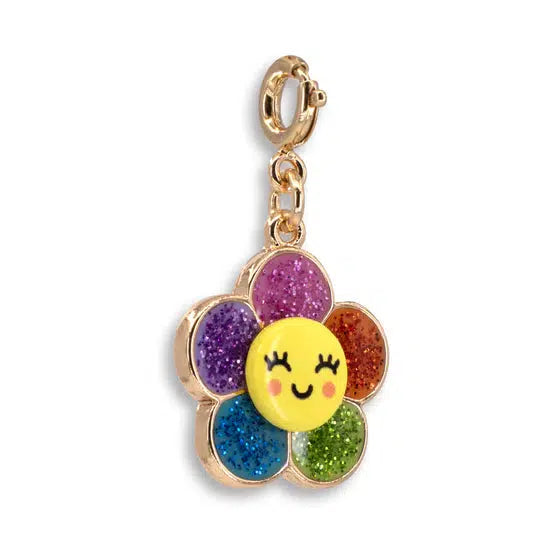 side view of rainbow smiling flower charm