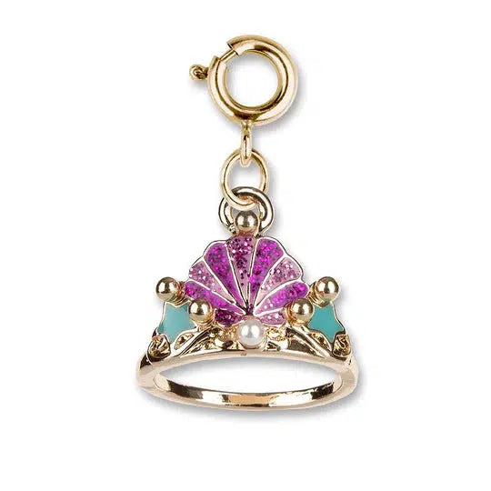 charm shaped like a tiara with a mermaid theme and pink shell