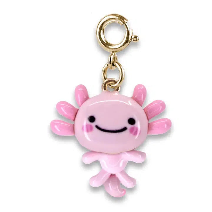 A charming keychain for any sea life lover, featuring a pink smiling axolotl with outstretched limbs and a gold-tone metal clasp that pairs perfectly with your CHARM IT! bracelet.