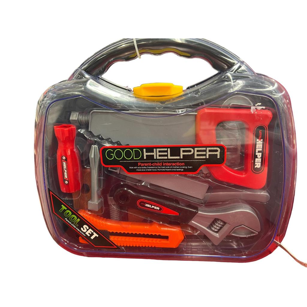 Play tools in a clear toolbox labeled Good Helper