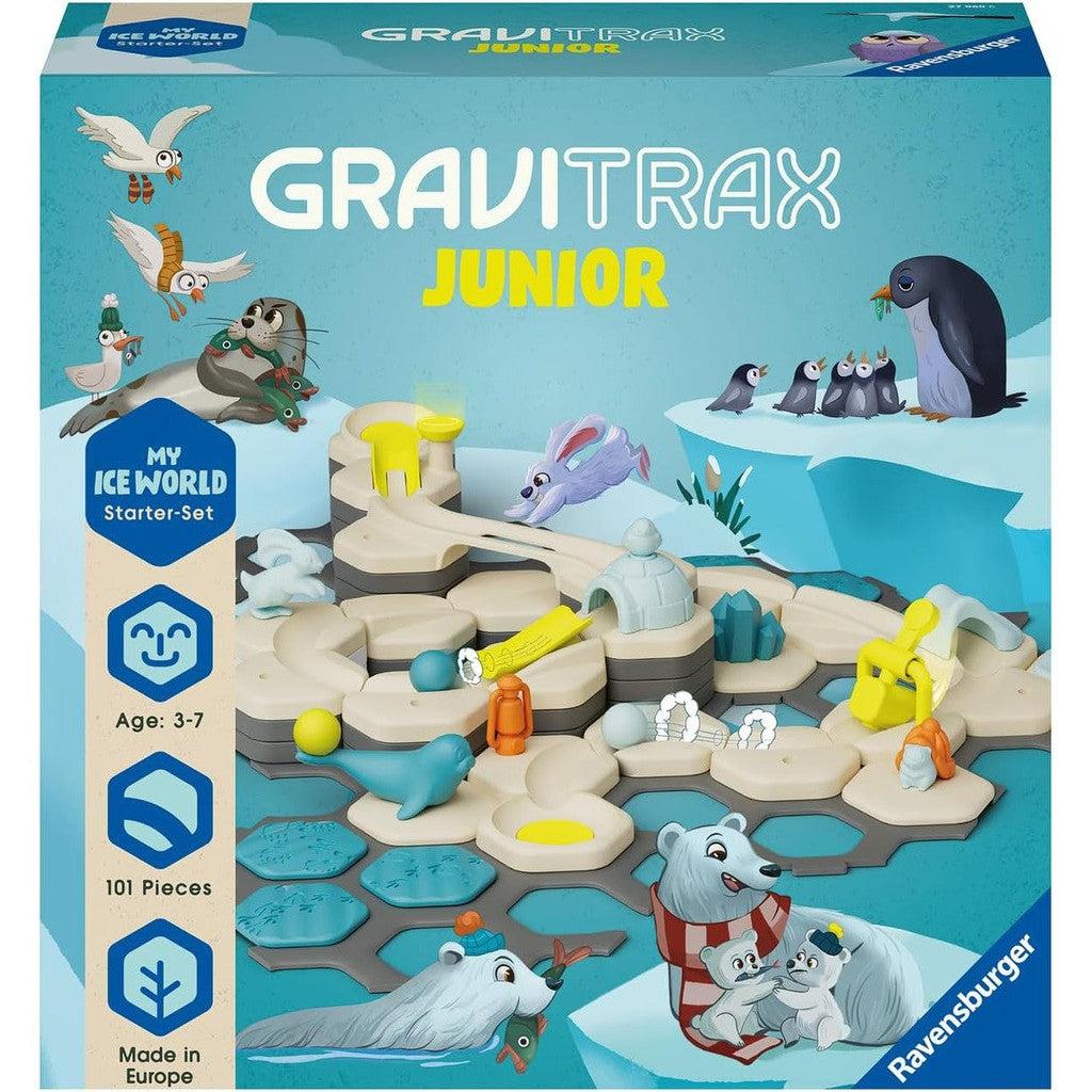 Discover the GraviTrax Junior My Ice World Starter-Set by Ravensburger. This engaging marble run features delightful animal characters, tracks, and pieces, perfect for sparking STEM learning in children aged 3-7.