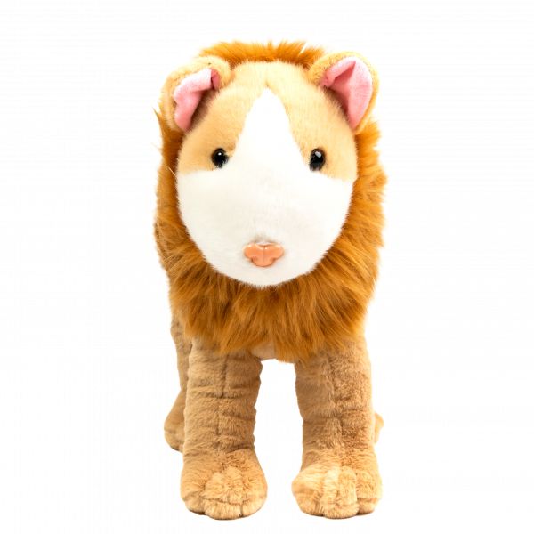 Standing upright, this hybrid animal is a lion plush toy with a fluffy mane and small pink ears. It's the perfect stuffed toy for cuddles and play.