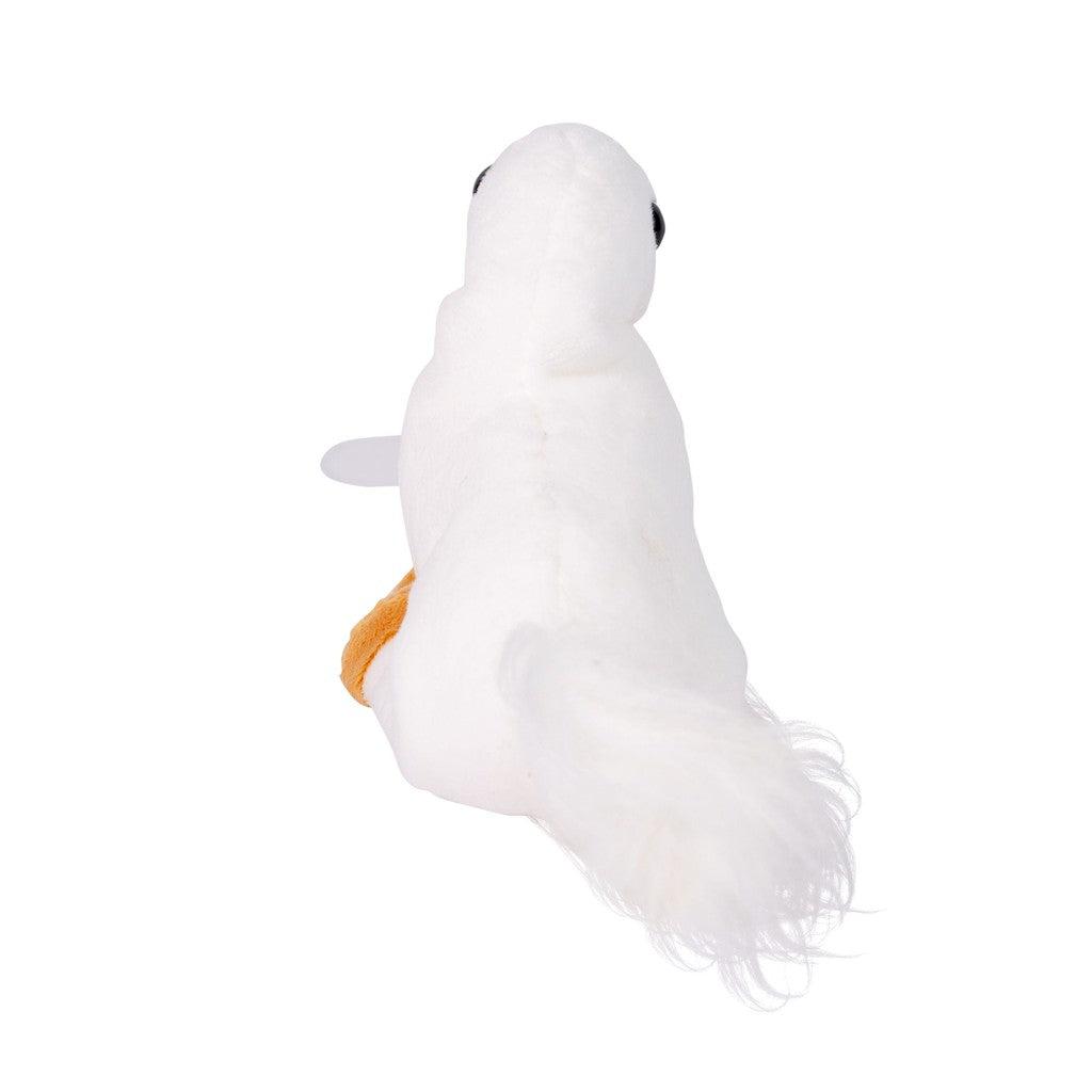 This delightful white plush squirrel toy, a charming addition to the Randimal animal characters collection, flaunts its fluffy tail as it's shown from behind on a solid background. Perfect for fans of whimsical creations like Huck and other beloved Randimins.