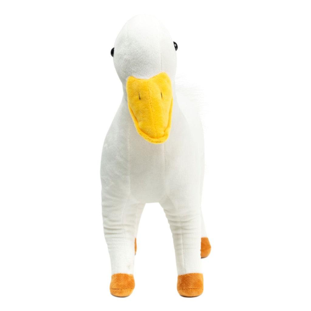 Introducing a delightful Randimal: a plush toy in the shape of a white goose with an orange beak and feet. This charming creature perfectly embodies the playful spirit of animal characters, making it a must-have for any enthusiast's collection.