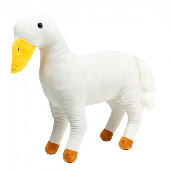 Introducing the Randimal: a whimsical plush toy merging the charms of a duck and a horse. With its white body, orange beak, and playful hooves, it sparks children’s imagination, bringing fantastical animal characters to life in every playtime adventure.