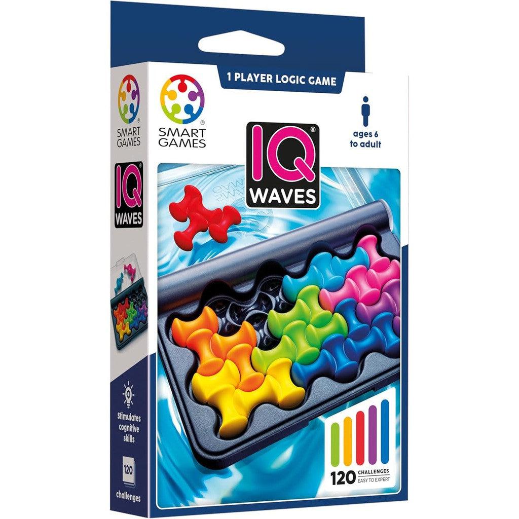 Explore the IQ Wave packaging, revealing the open case of this captivating logic game. With colorful puzzle pieces set against a blue water-themed backdrop, this packing-puzzle game offers an engaging challenge for all ages.