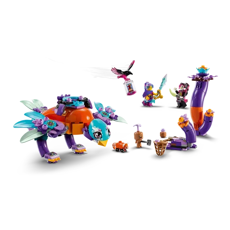 This colorful LEGO set sparks kids' imaginations with a turtle-like creature, a segmented purple structure, a winged figure, and various small accessories—perfect for creating their dream animal toys.