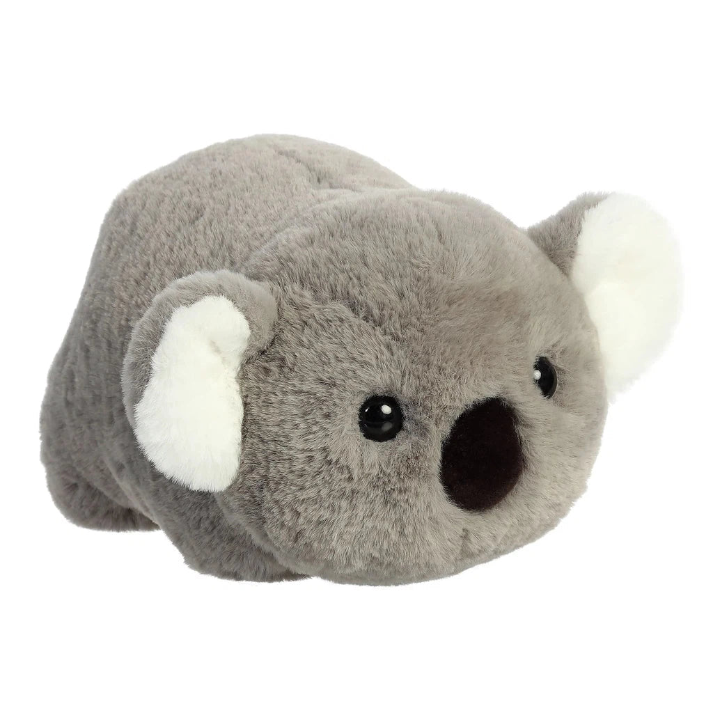 Meet the adorable Kira Koala from the Spudsters collection—a plush toy featuring a gray koala with white ears and a black nose, comfortably lying down. 