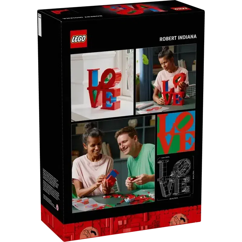 The back of the  box showing the lego set in various states of building as well as the dimensions (listed in the description)