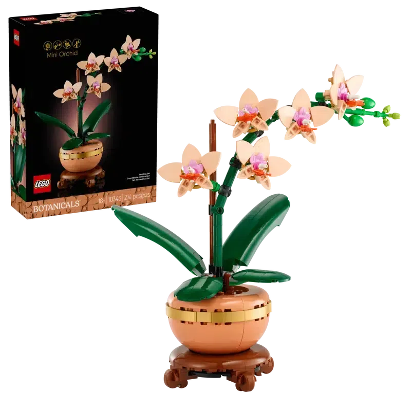 Discover the LEGO Botanical Collection set, showcasing a mini orchid with vibrant flowers and lush green leaves in a stylish pot. This epitome of creativity comes beautifully displayed alongside its box, offering both elegance and endless crafting possibilities.