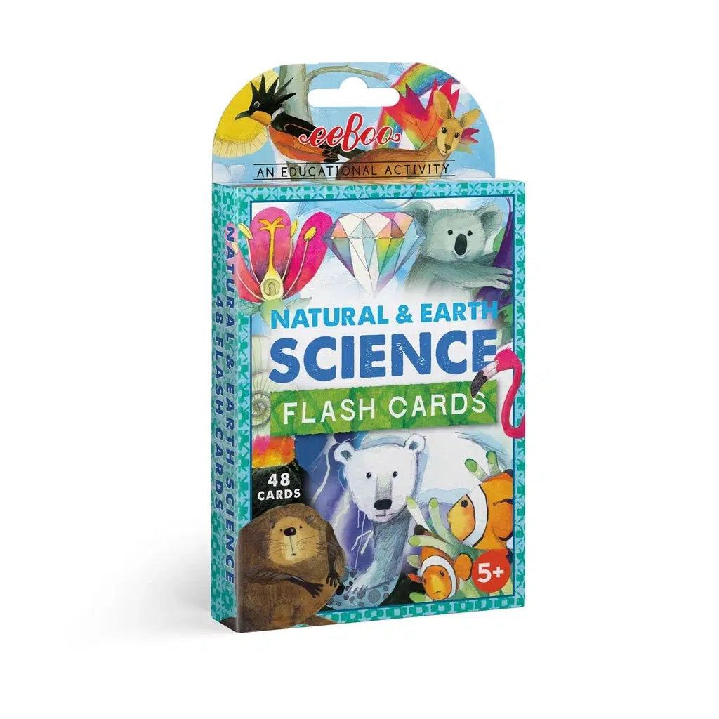 natural and earth science flash cards. the box contains large colorful flash cards to learn about animals and teach children in a fun way.