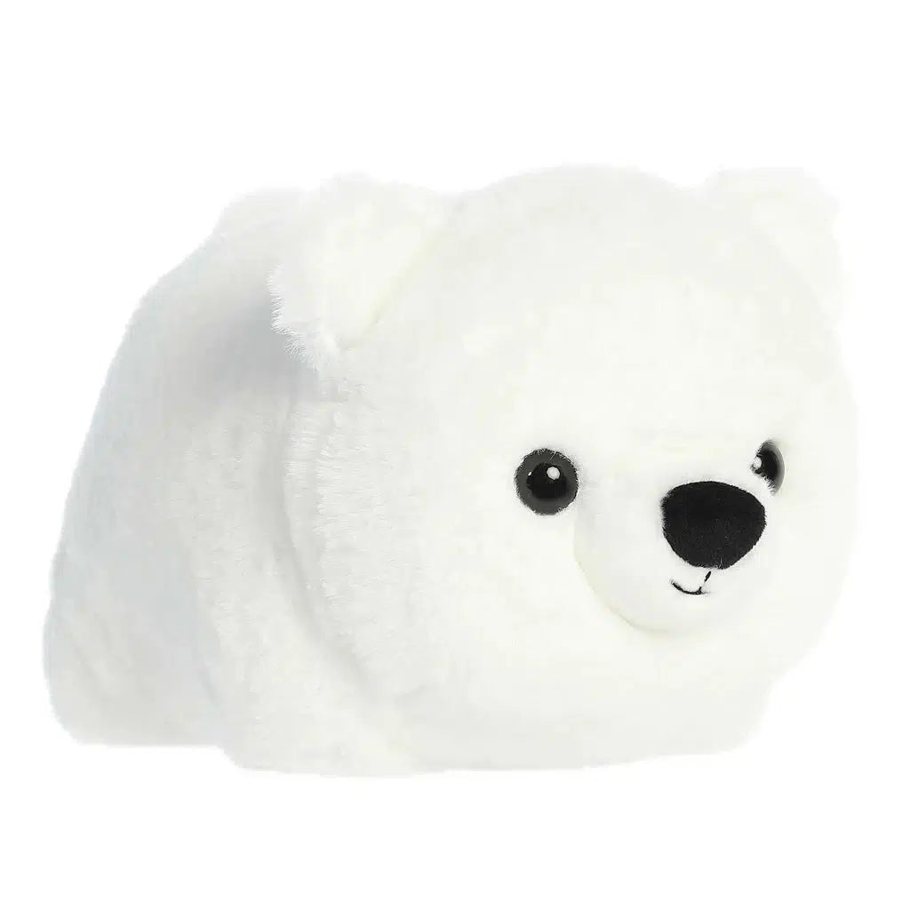 A fluffy white plush toy bear, part of the Spudsters collection, with black eyes and nose, facing slightly to the right—an ideal cuddly companion.