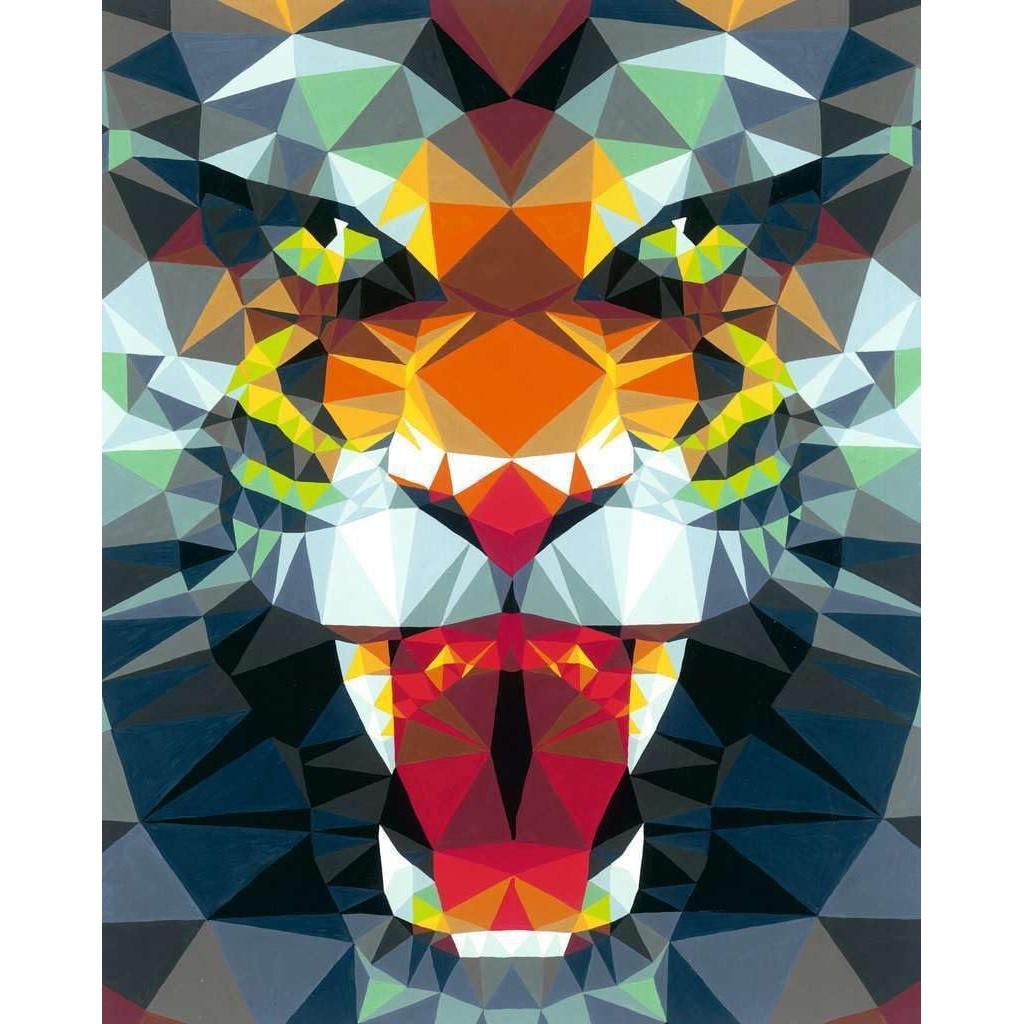 Discover the Ravensburger Polygon Tiger, a captivating geometric abstract artwork of a tiger's face, crafted with vibrant colors and polygonal shapes, perfect for those who enjoy painting arts and crafts projects.