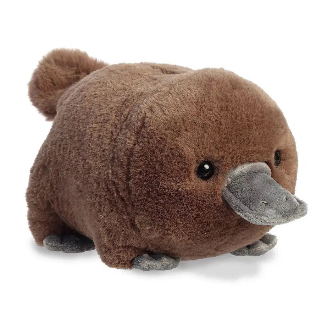 Introducing Aurora's Spudsters: a plush toy resembling Pongo Platypus with soft brown fur and a charming gray beak.