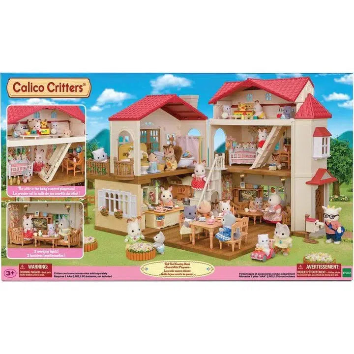 Calico Critter Red Roof Secret Attic box which shows animals playing in the house set