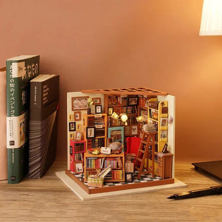 A small library that you can build. Stuffed with books and whimsical details