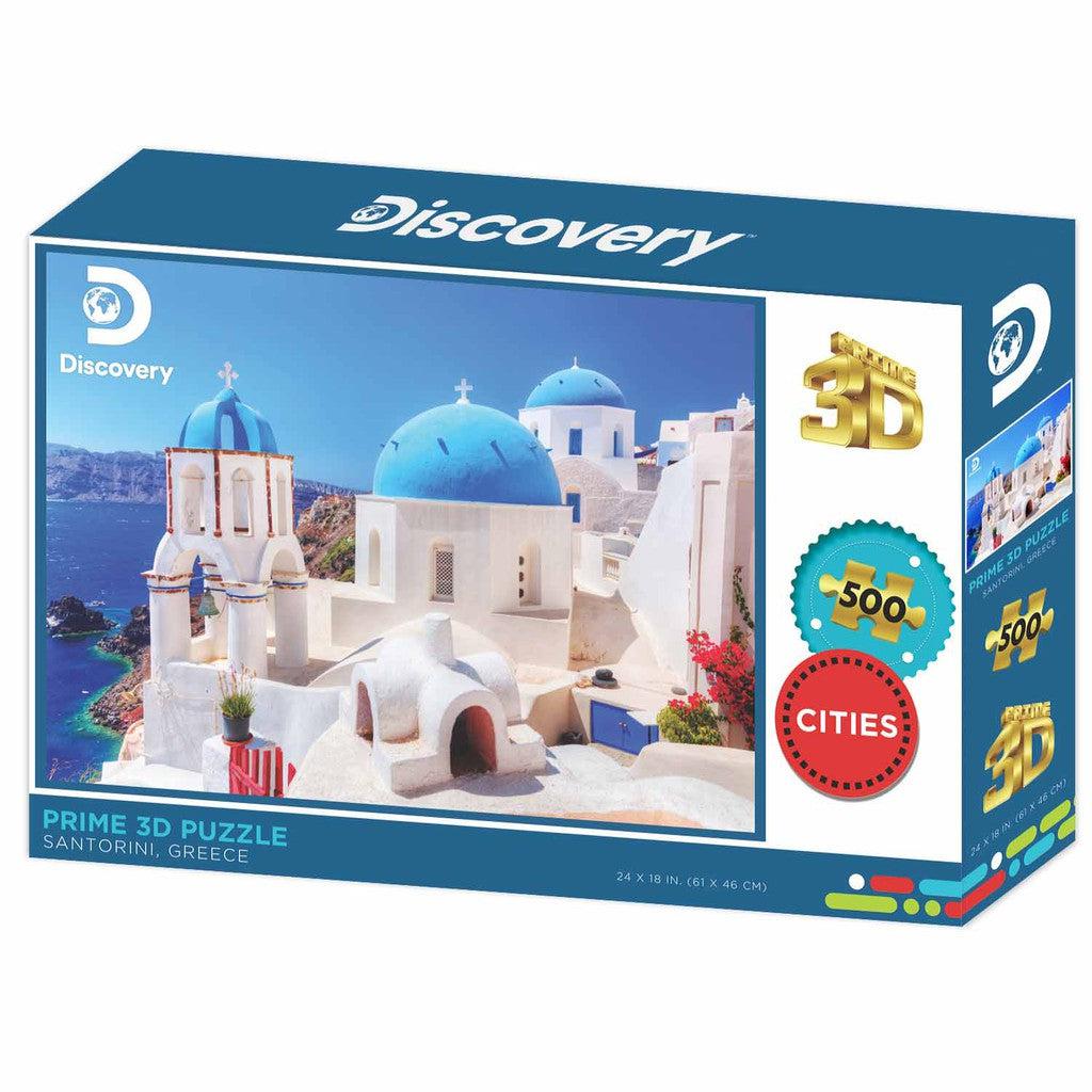 Discover the charm of Santorini with this 3D puzzle box, showcasing the iconic blue-domed white buildings and a stunning sea view of Greece. With 500 pieces, it's a captivating challenge.