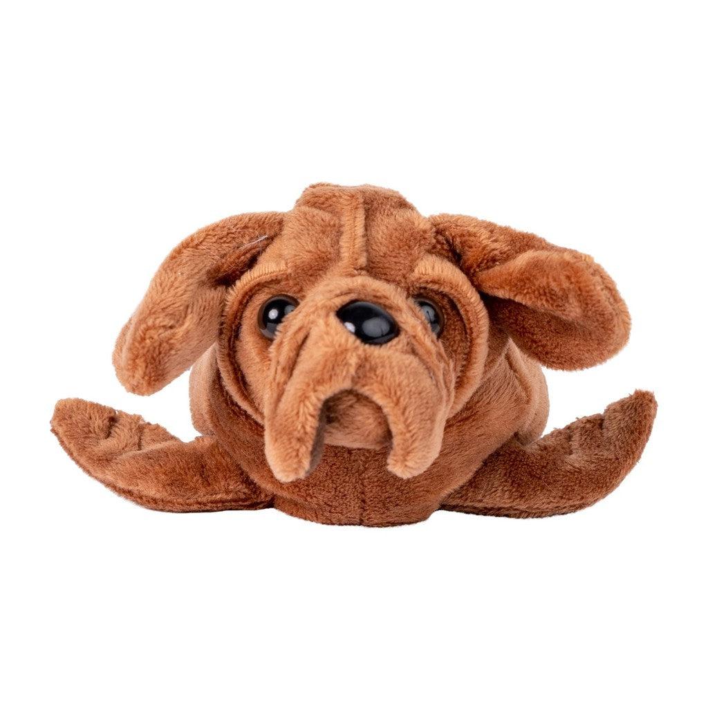 front of plush that is brown with dog face and seal body