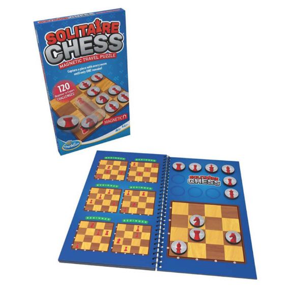 Solitaire Chess Puzzle - a magnetic book with puzzles the person finishes with round magnets representing Chess pieces.