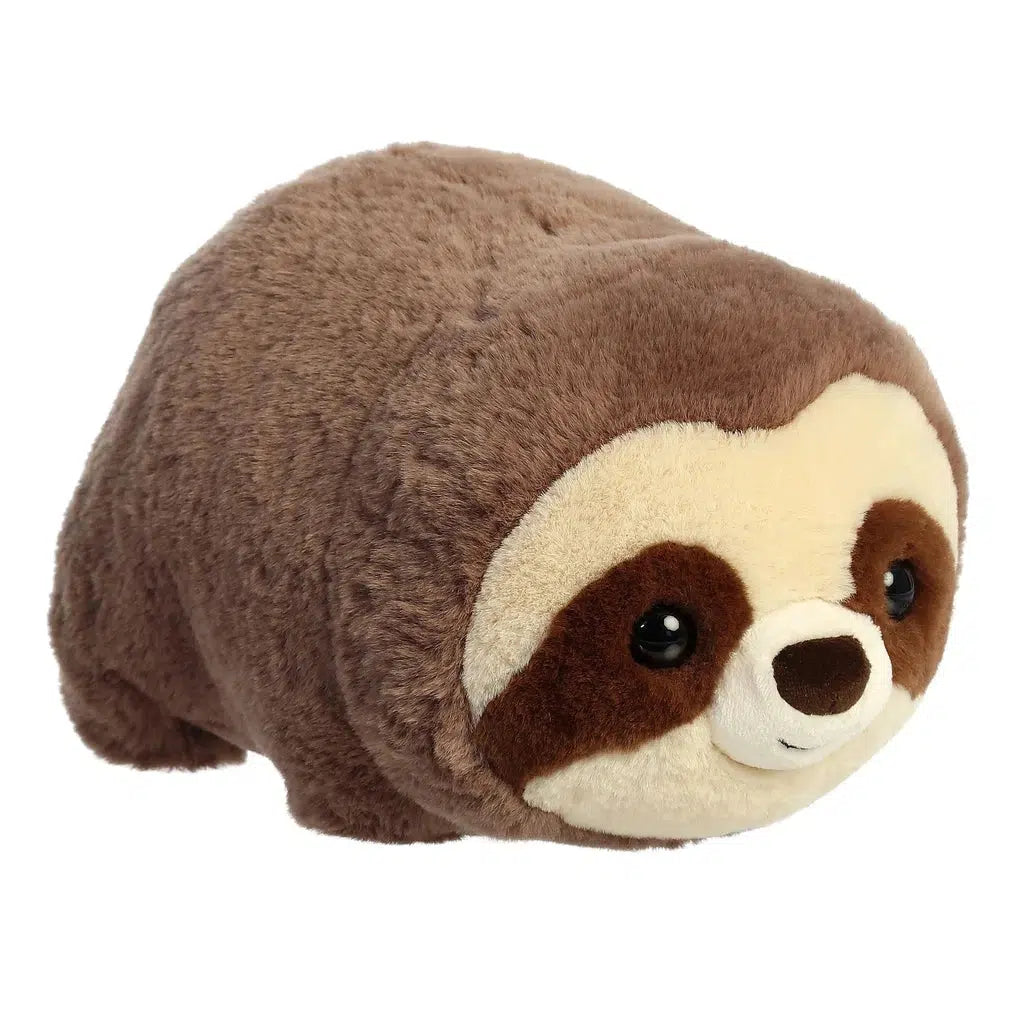 A charming sloth plush toy with a round body, warm brown fur, and a soft beige face is displayed against a white background. Perfect as a delightful gift for any occasion.