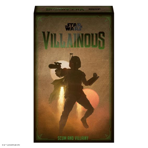 Star Wars Scum and Villainy Villainous game by Ravensburger has Boba Fett on front of a brown and green box
