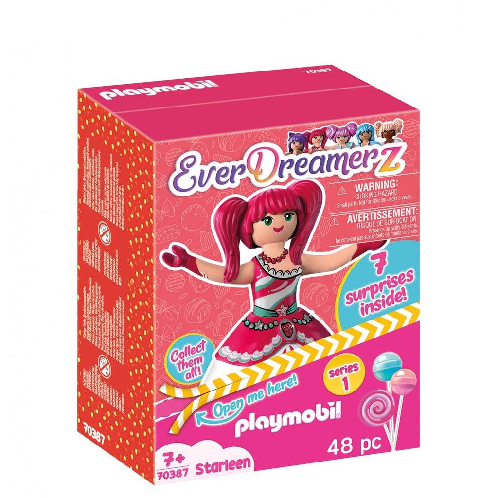 This picture shows the box for Starleen in the everdreamerz set. the box proclaimes that there are 7 surprises inside and to colect them all. starleen is in a set with 4 other playmobil ever dreamerz figures.