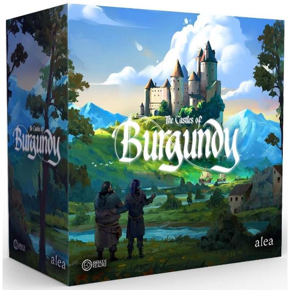 The Castles of Burgundy Special Edition comes in a large box that shows a castle surrounded by lush mountains.